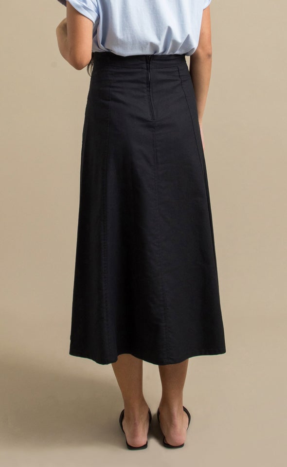 A Line Chambray Skirt Black