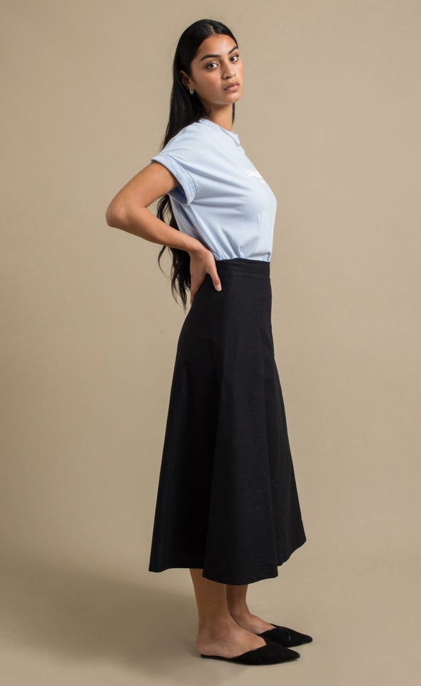 A Line Chambray Skirt Black