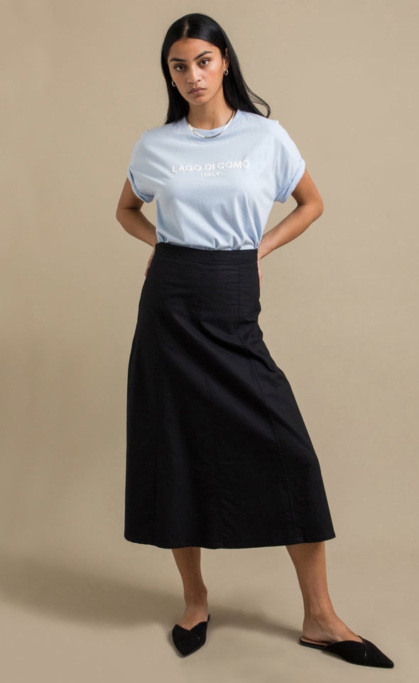 A Line Chambray Skirt Black