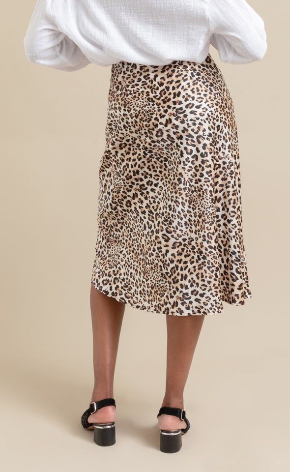 Animal Print Satin Midi Skirt Animal Print