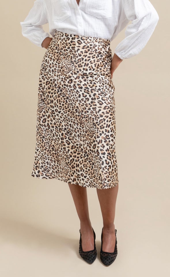 Animal Print Satin Midi Skirt Animal Print