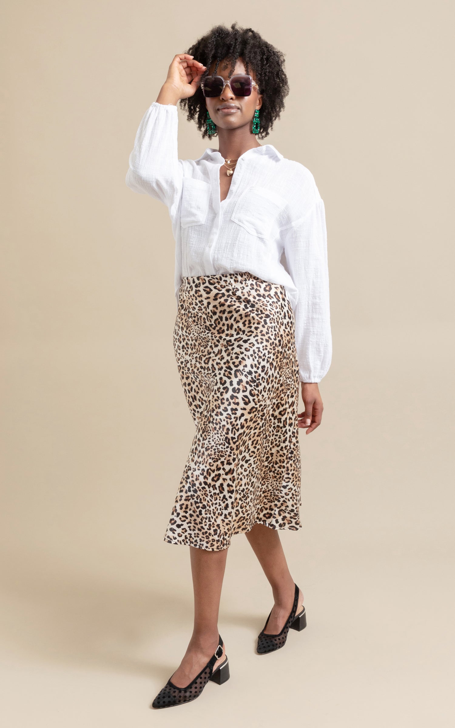 Leopard print midi skirt satin best sale