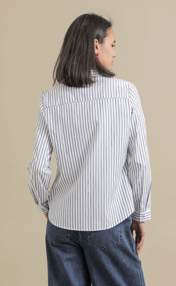 Bias Placket Striped Shirt White / Navy