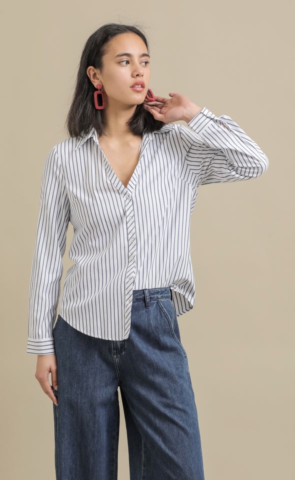 Bias Placket Striped Shirt White / Navy