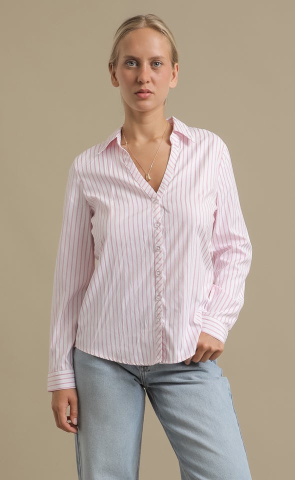 Bias Placket Striped Shirt White/pink