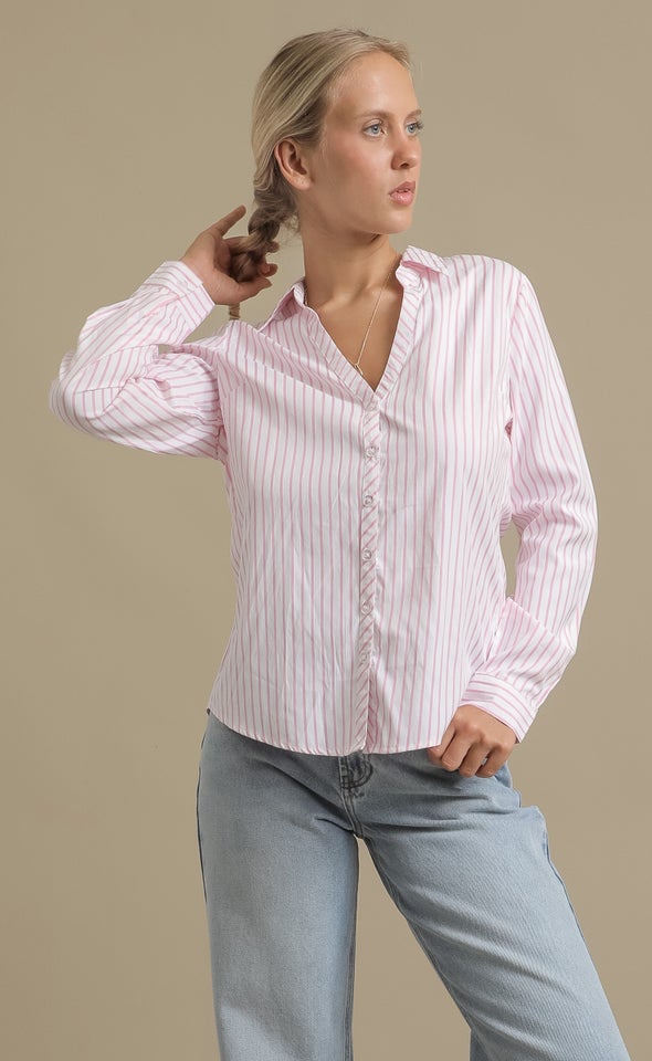 Bias Placket Striped Shirt White/pink