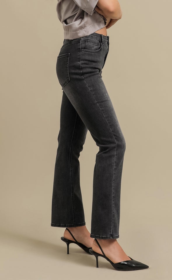 Black Washed Flare Jeans Black