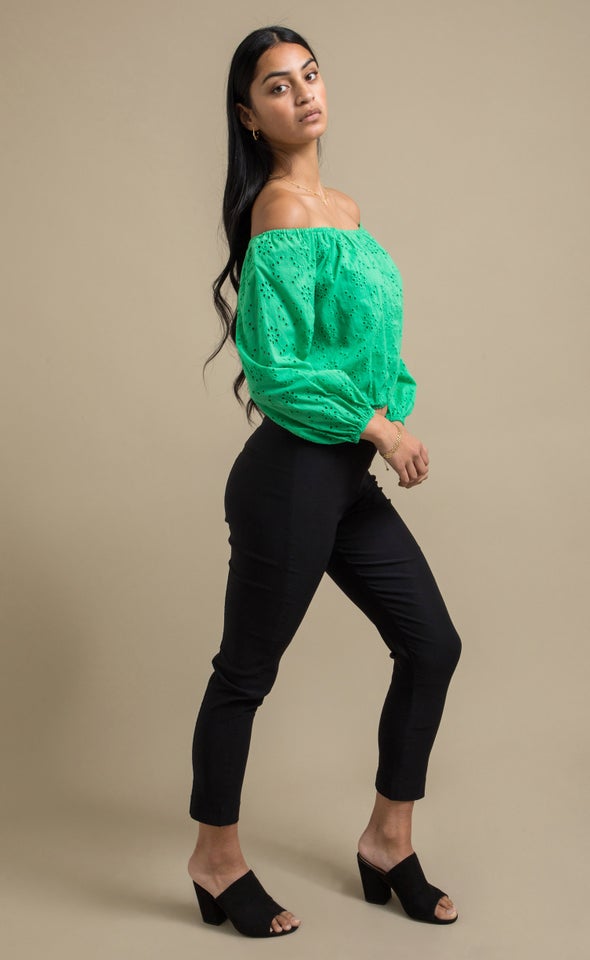 Broderie Off The Shoulder Top Green