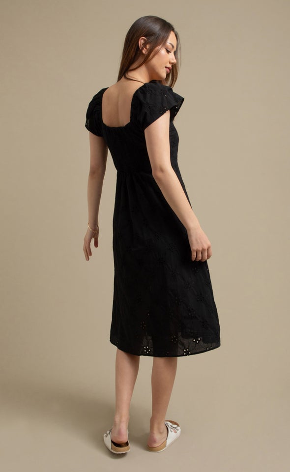 Broderie Sweetheart Midi Dress Black