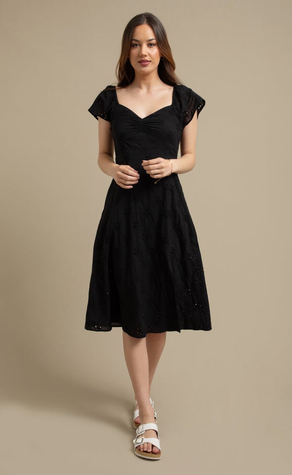 Broderie Sweetheart Midi Dress Black