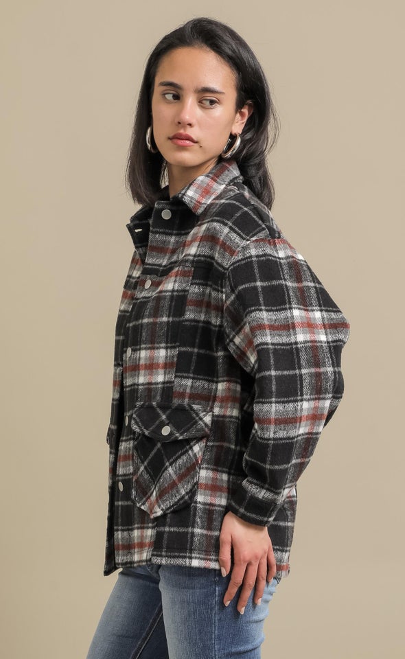 Brushed Checked Shacket Blk/check