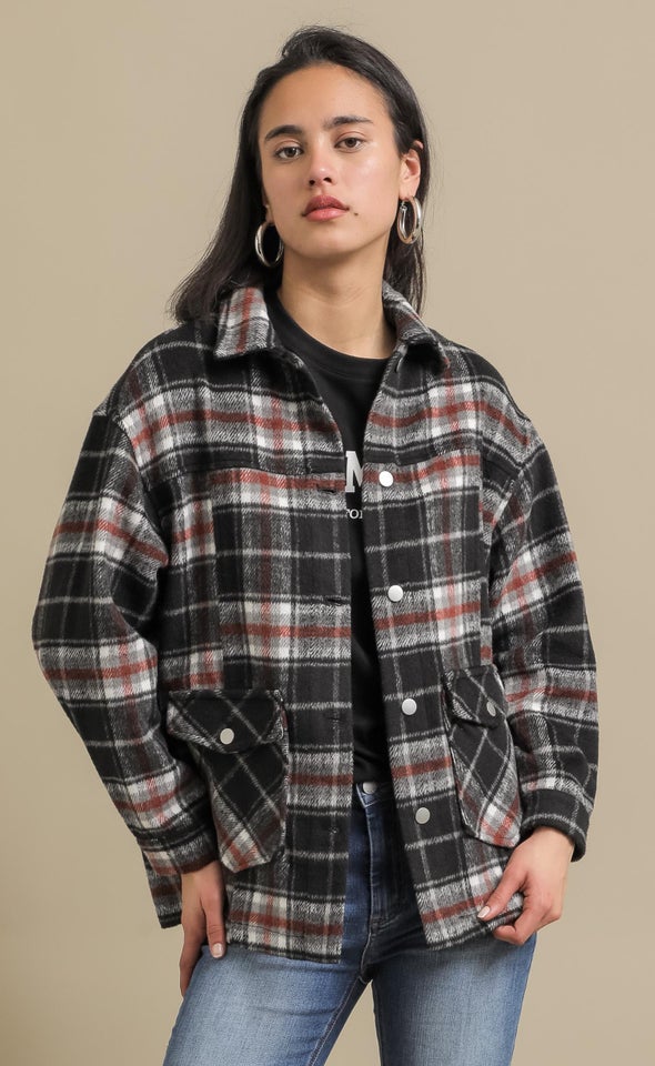 Brushed Checked Shacket Blk/check