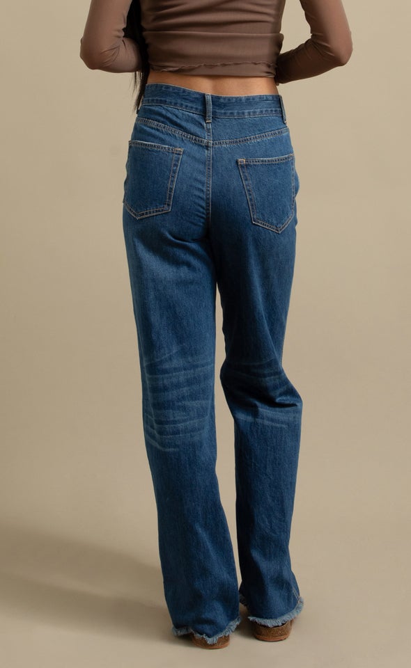 Button Fly Straight Leg Jeans Blue