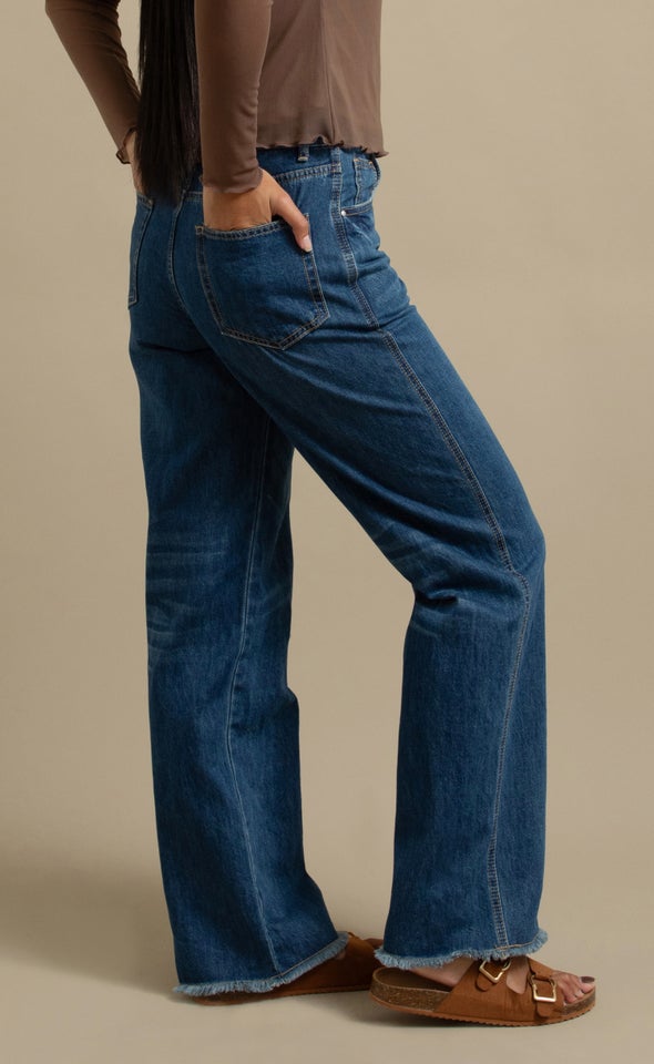 Button Fly Straight Leg Jeans Blue