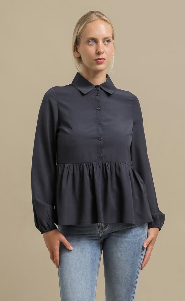 Button Up Peplum Shirt Ink