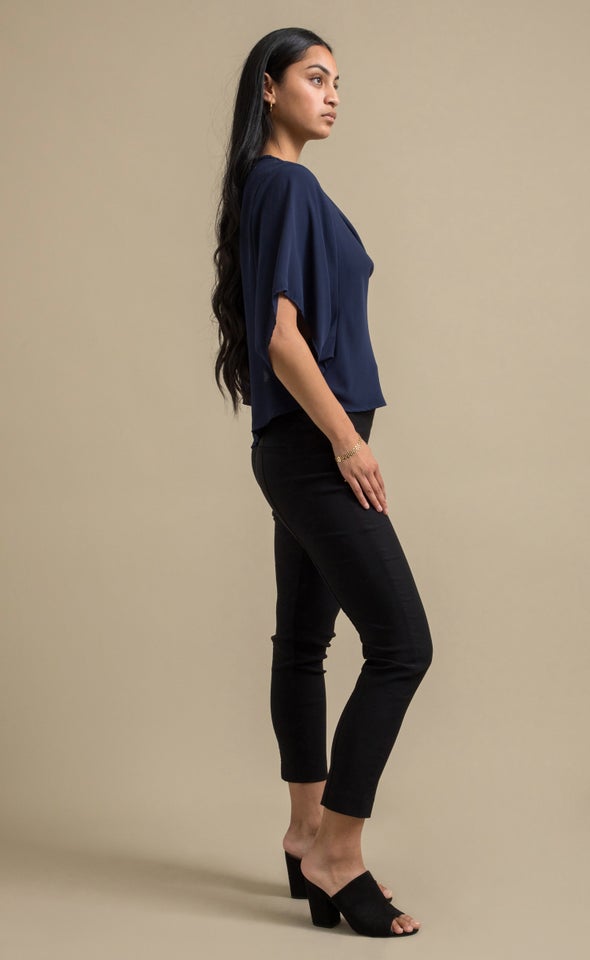 CDC Drape Cowl Neck Tee Navy