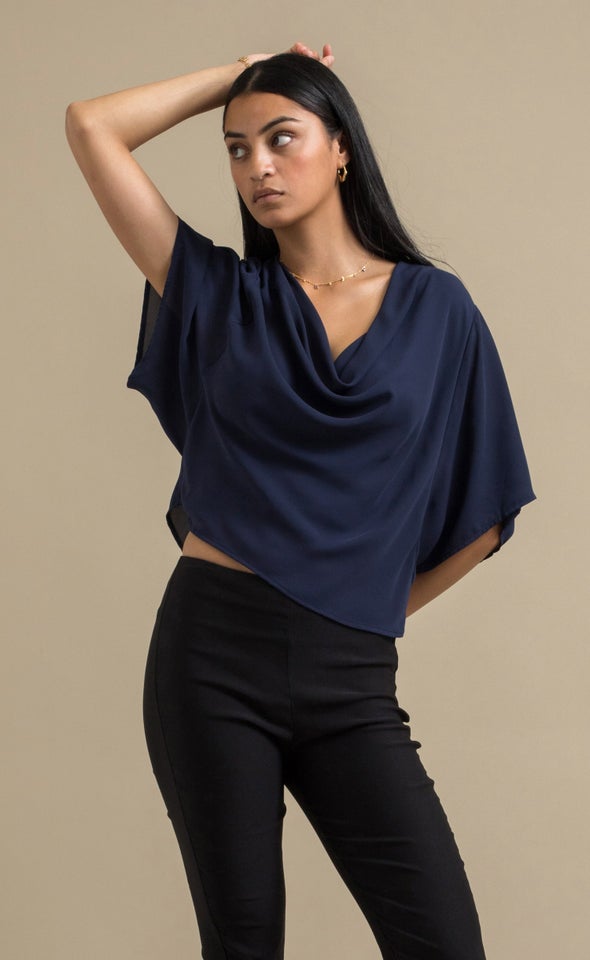 CDC Drape Cowl Neck Tee Navy