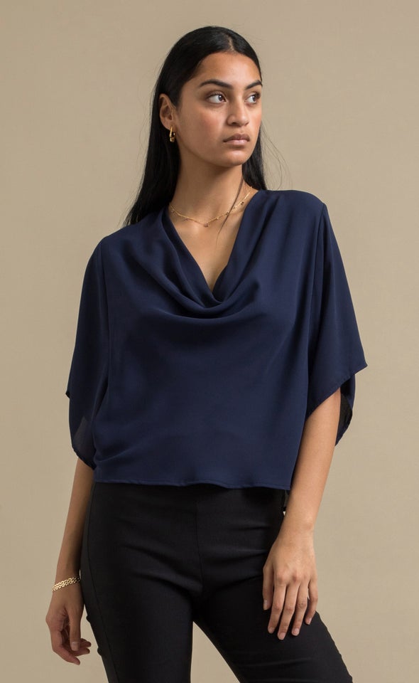 CDC Drape Cowl Neck Tee Navy