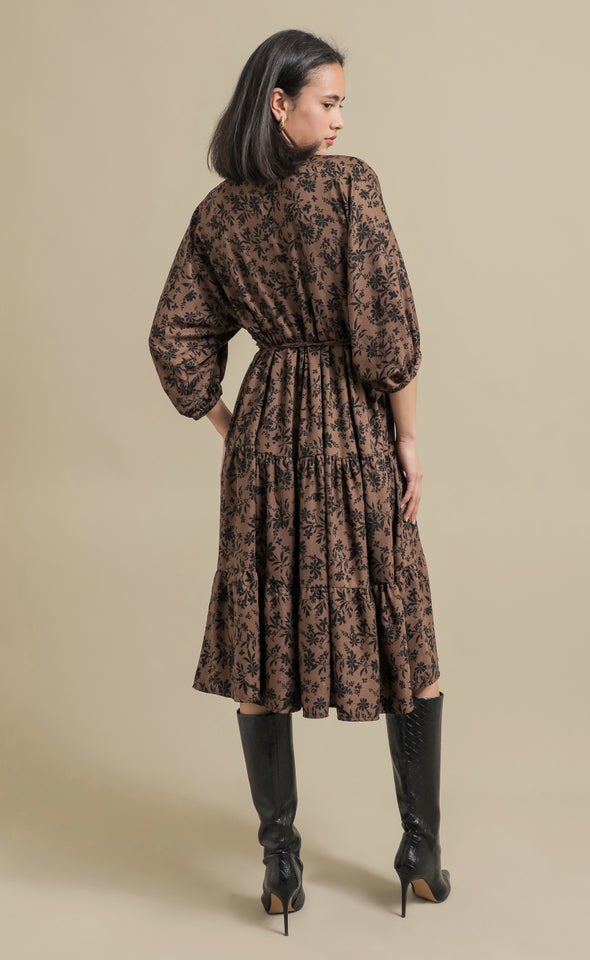 CDC Floral Panelled Midi Dress Chocolate/floral