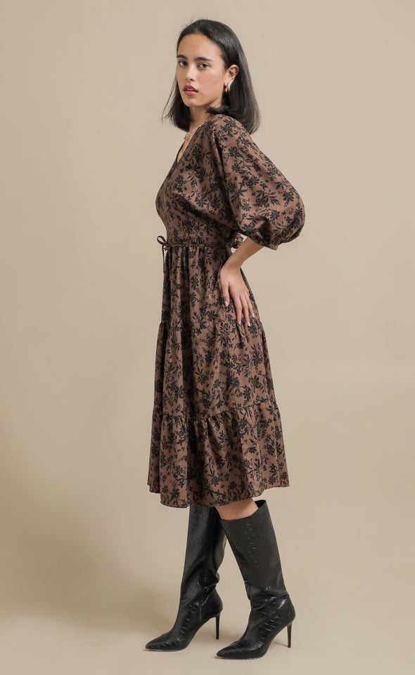 CDC Floral Panelled Midi Dress Chocolate/floral