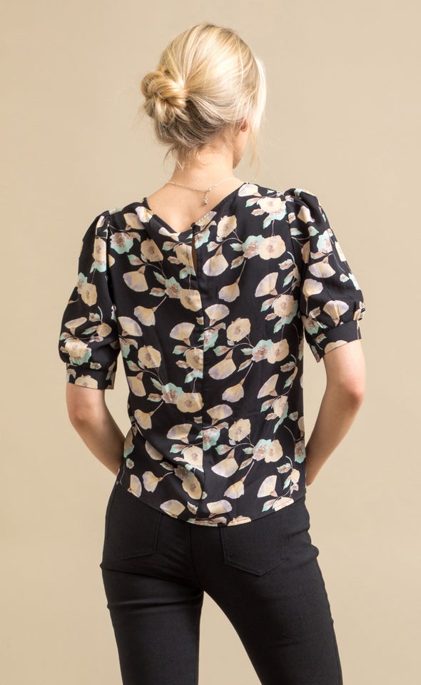 CDC Floral Puff Sleeve Top Black/floral