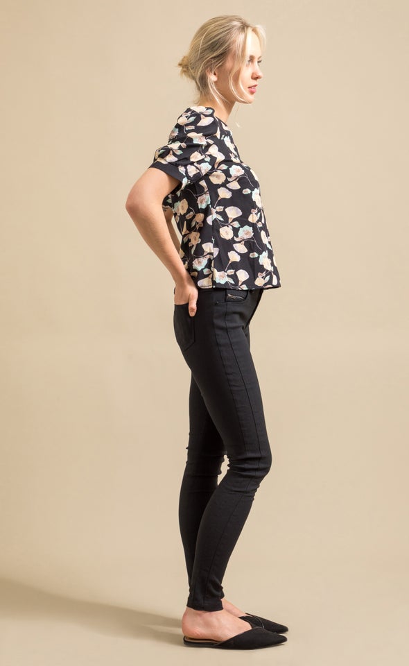 CDC Floral Puff Sleeve Top Black/floral