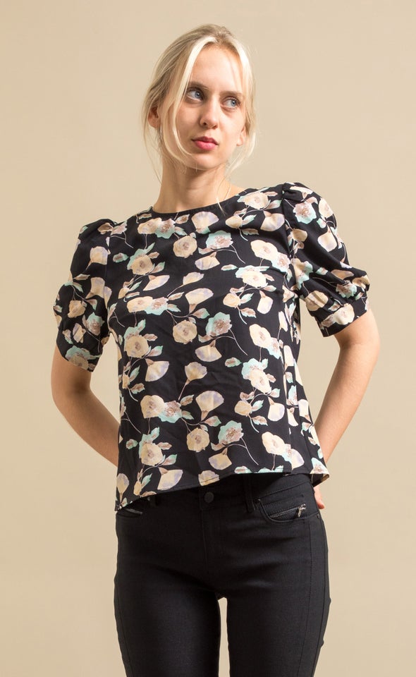 CDC Floral Puff Sleeve Top Black/floral