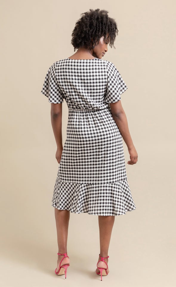 CDC Gingham Button Front Dress Black/white