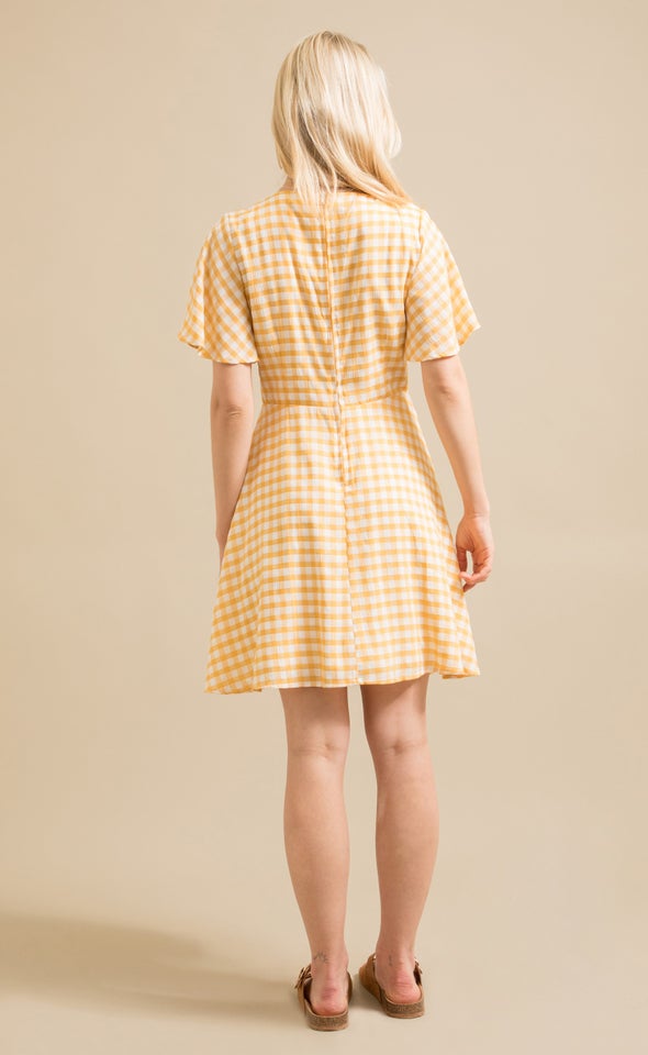 CDC Gingham Flutter Skater Dress Cream/yellow