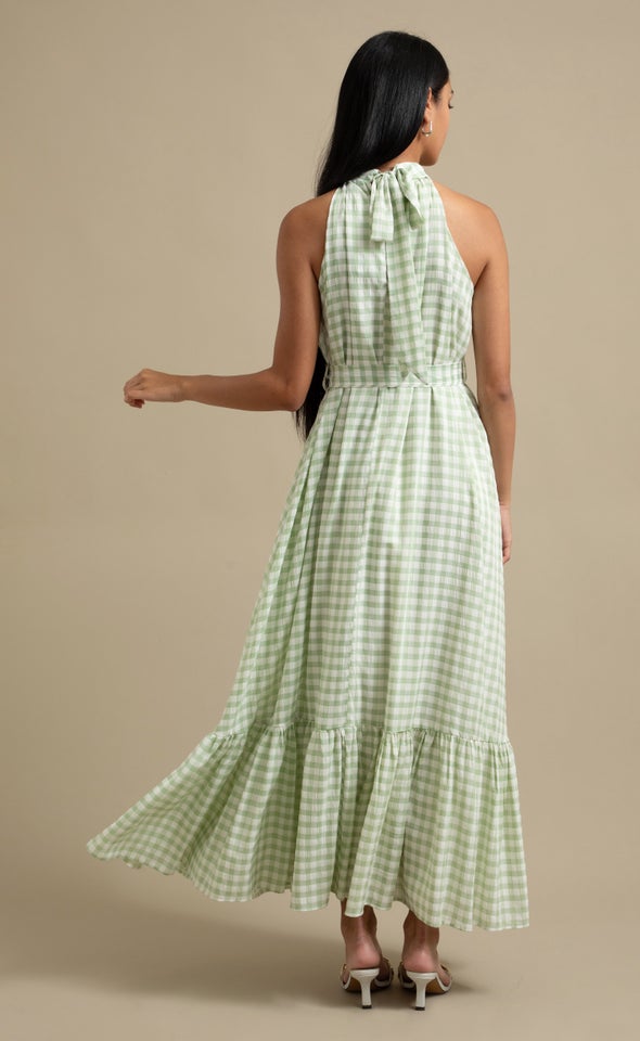 CDC Gingham Halter Floaty Maxi Cream/apple