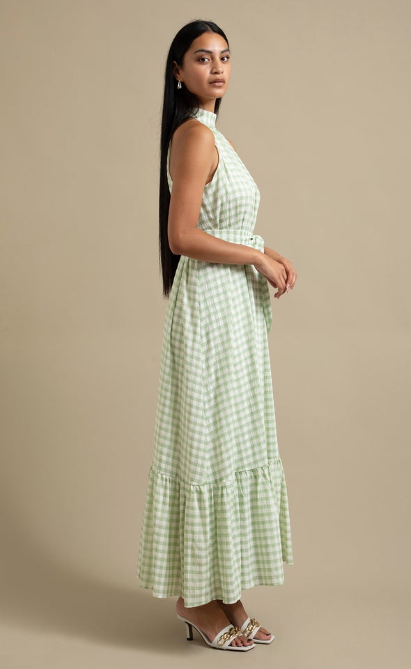 CDC Gingham Halter Floaty Maxi Cream/apple