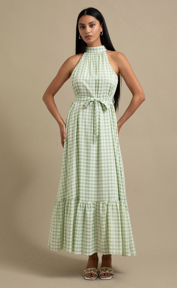 CDC Gingham Halter Floaty Maxi Cream/apple