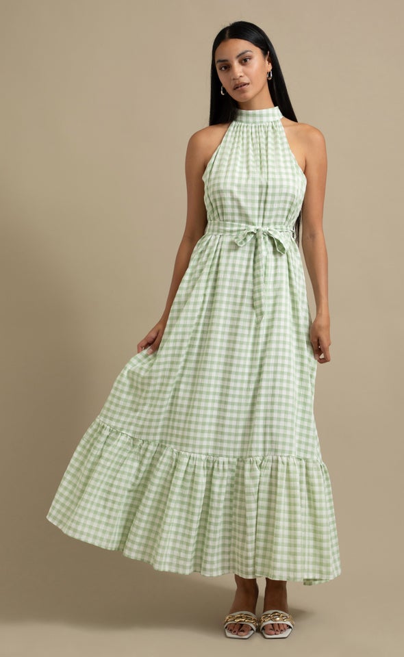 CDC Gingham Halter Floaty Maxi Cream/apple