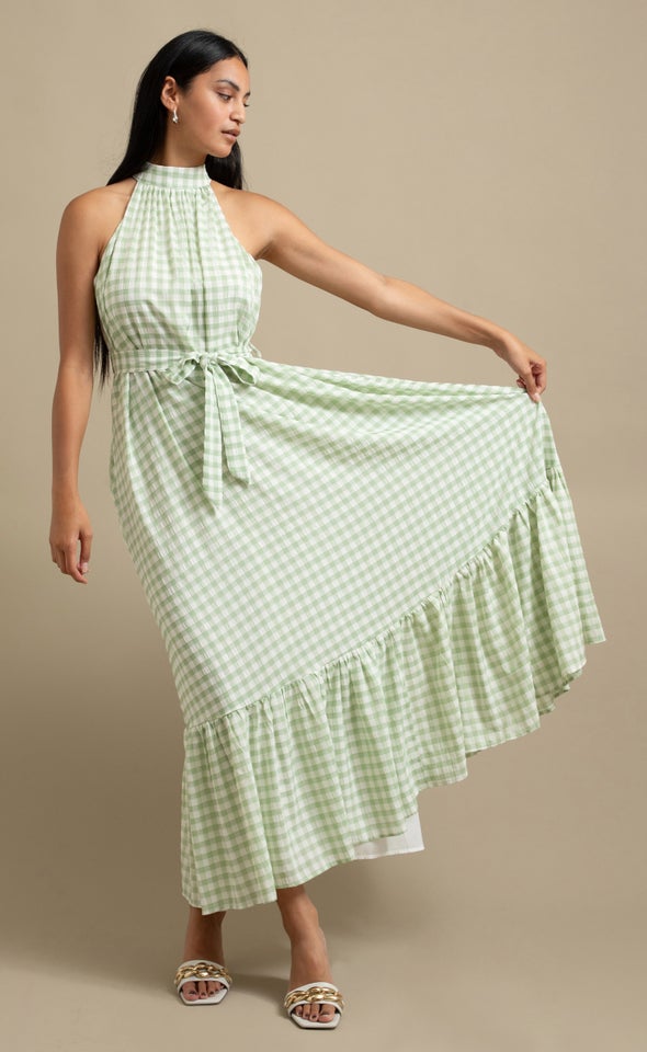 CDC Gingham Halter Floaty Maxi Cream/apple