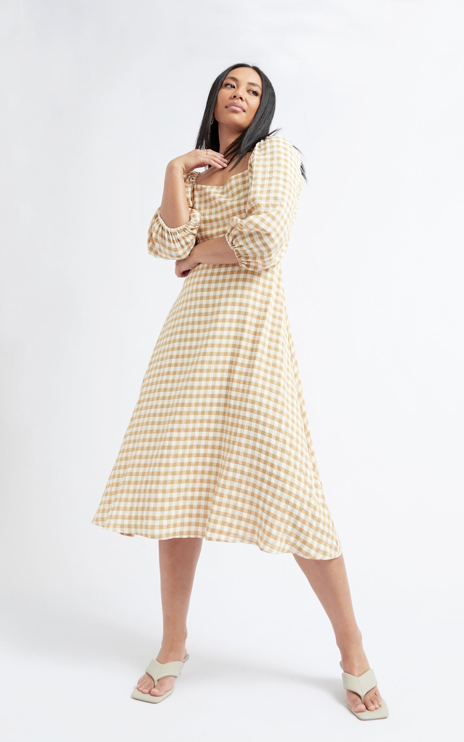 Gingham square hotsell neck dress