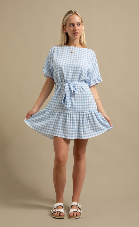 CDC Gingham T-Shirt Dress Cream/blue