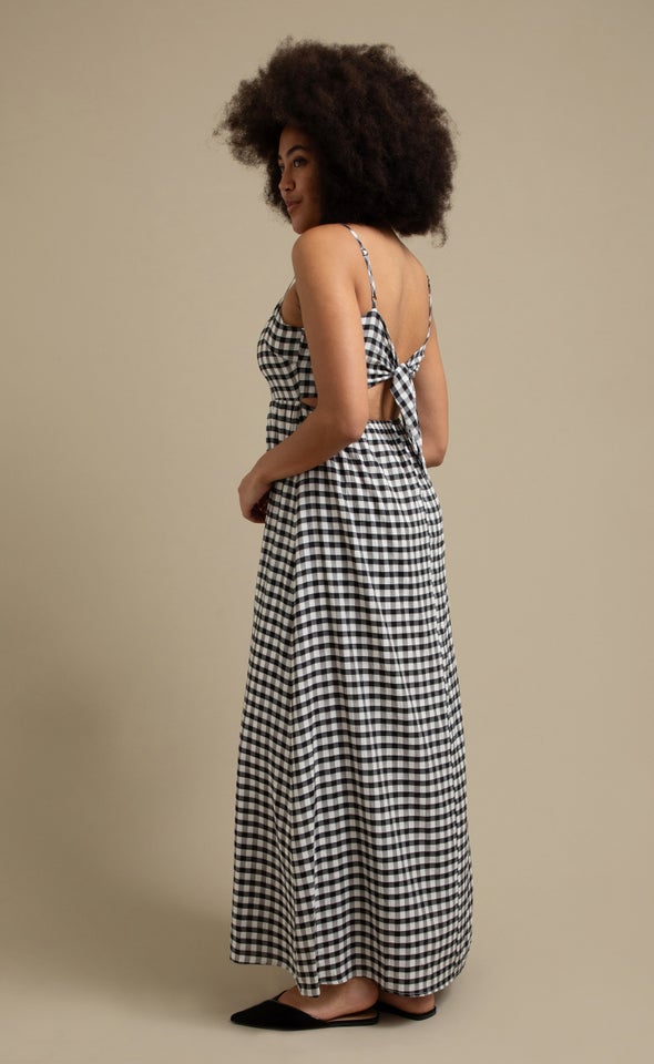 CDC Gingham Tie Back Maxi Black/white