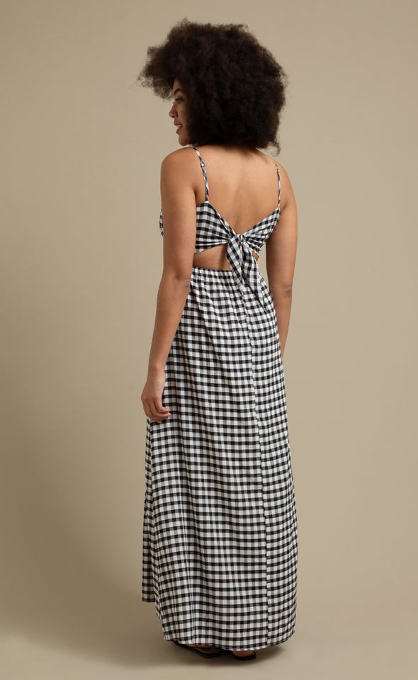 CDC Gingham Tie Back Maxi Black/white