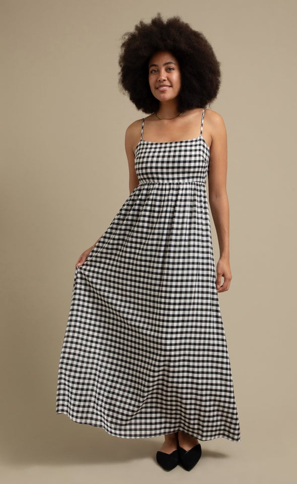 CDC Gingham Tie Back Maxi Black/white