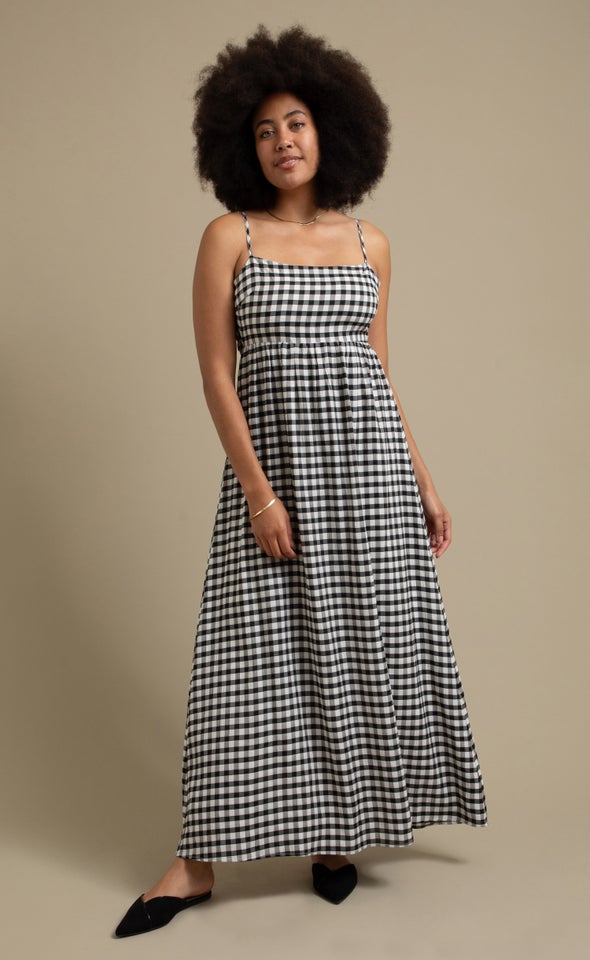 CDC Gingham Tie Back Maxi Black/white