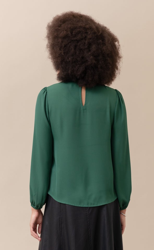 CDC High Neck LS Blouse Forest Green