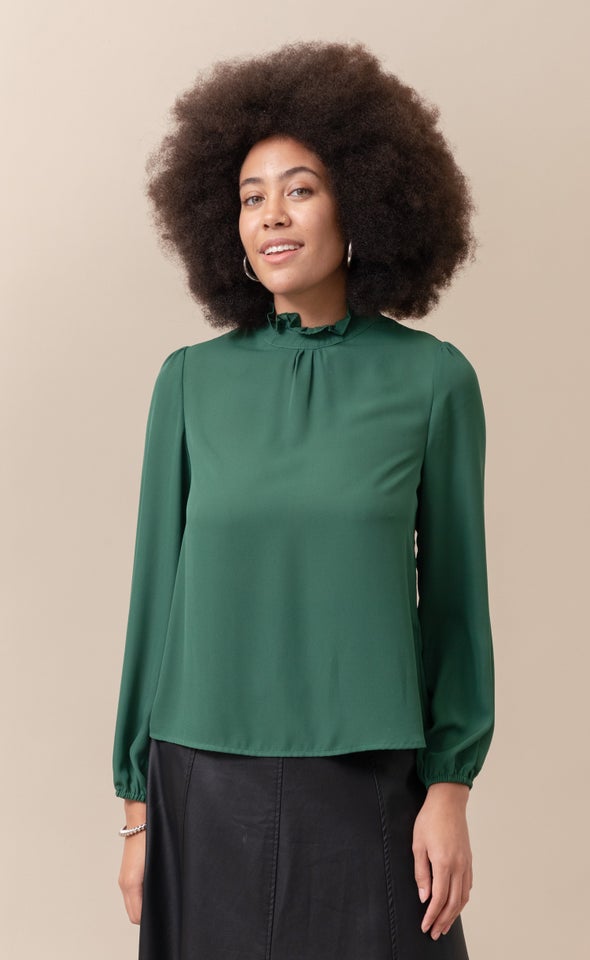 CDC High Neck LS Blouse Forest Green