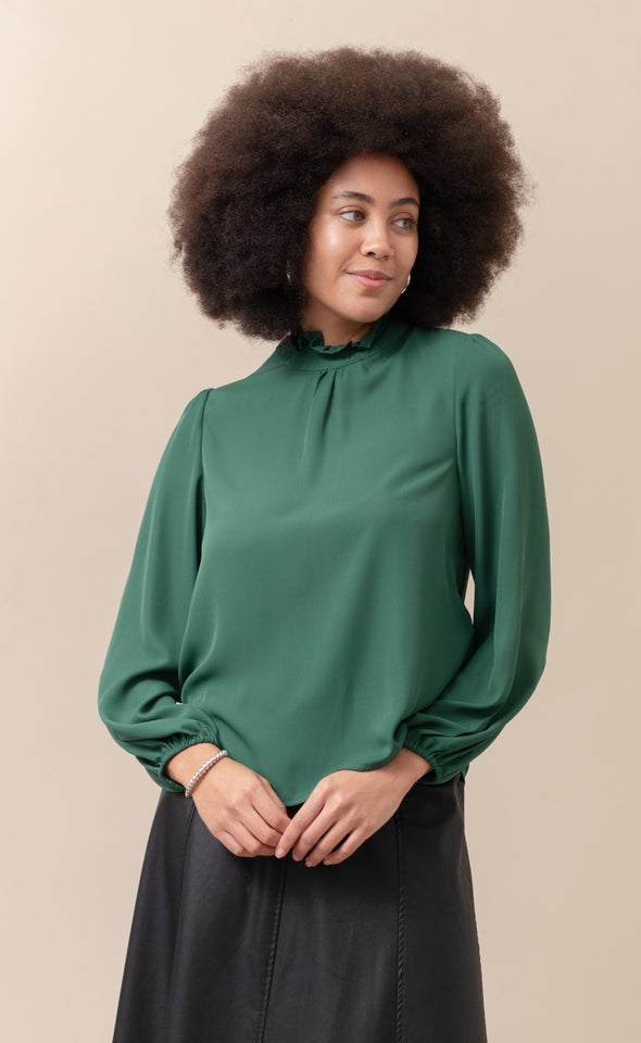 CDC High Neck LS Blouse Forest Green