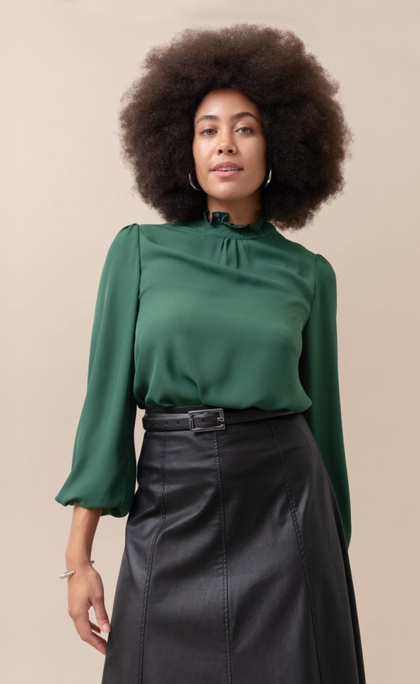 CDC High Neck LS Blouse Forest Green