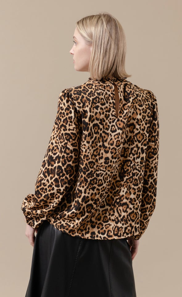 CDC High Neck LS Blouse Leopard Print