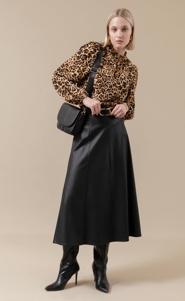 CDC High Neck LS Blouse Leopard Print