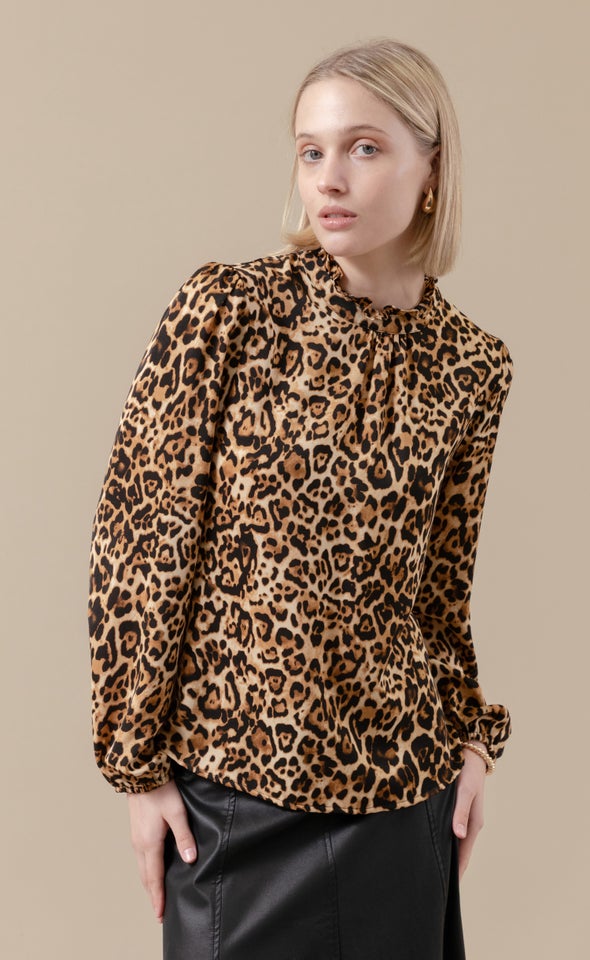 CDC High Neck LS Blouse Leopard Print