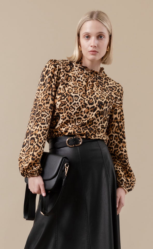 CDC High Neck LS Blouse Leopard Print