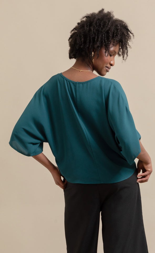 CDC Knot Hem Batwing Top Emerald