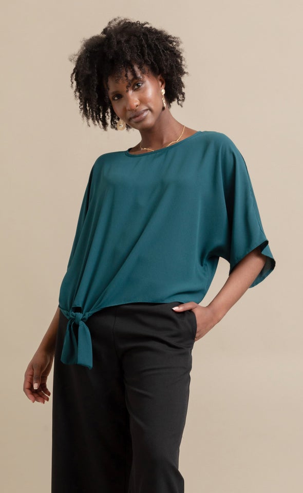 CDC Knot Hem Batwing Top Emerald